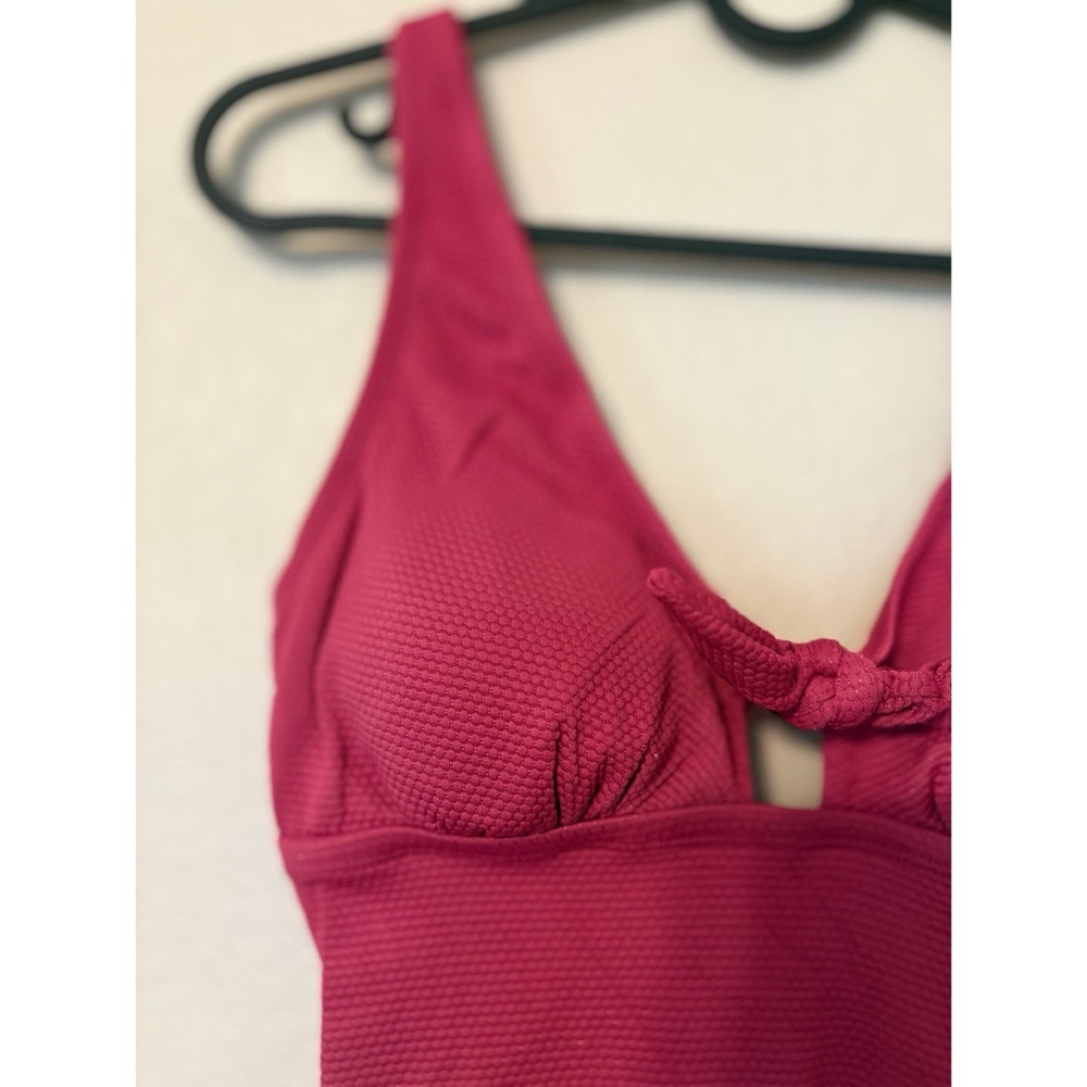 Kona Sol | NWOT Mauve One Piece Tie Front Textured Swimsuit - Picture 3 of 10